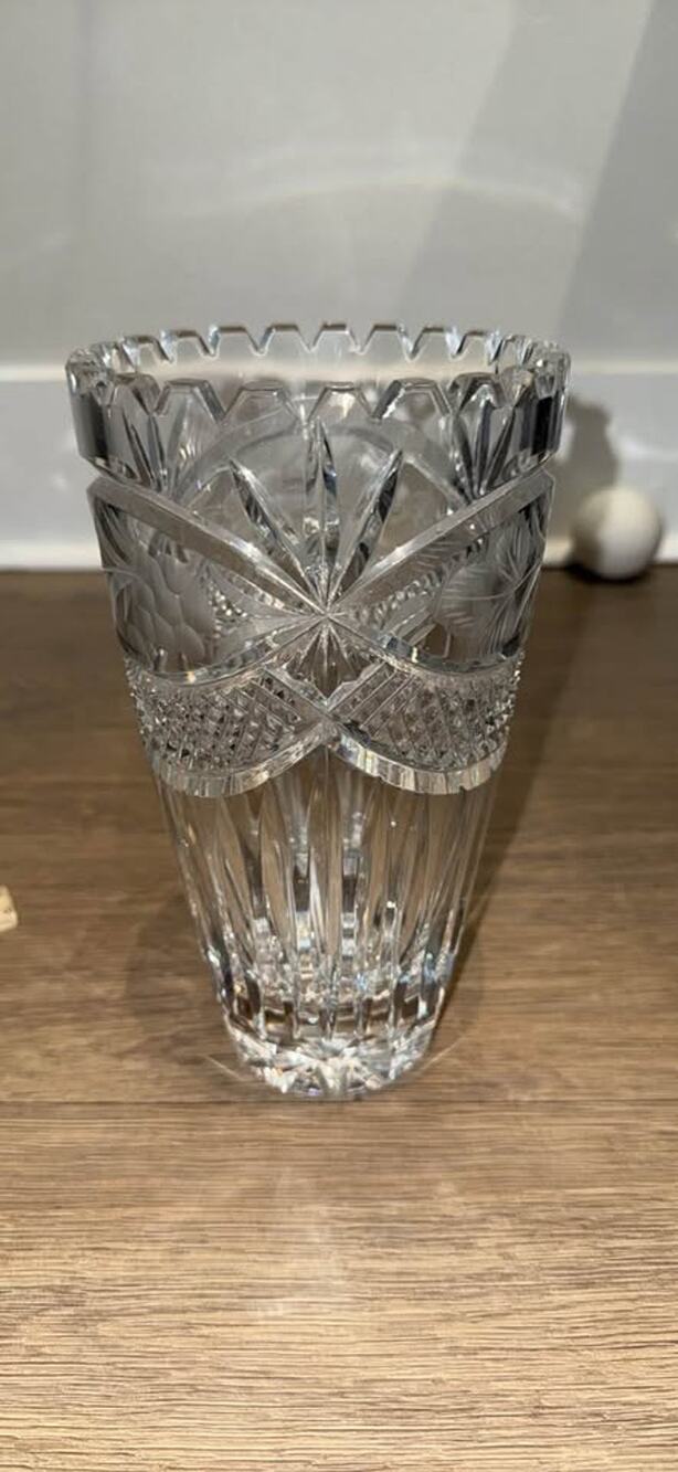 Vintage Cut Crystal Grape Motif Vase